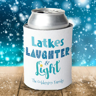 Hanukkah Latkes Laughter Light Fun Bold Typography Can Cooler