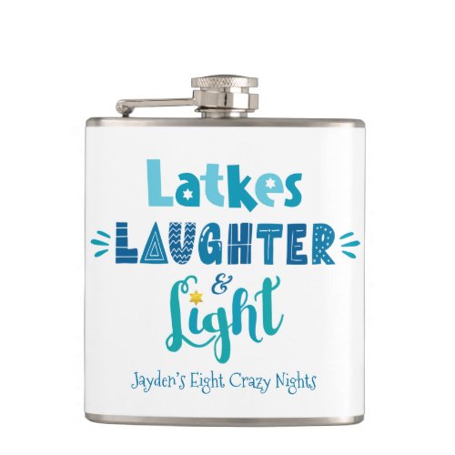 Hanukkah Latkes Laughter Light Funny Custom Name Flask