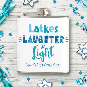 Hanukkah Latkes Laughter Light Funny Custom Name Flask