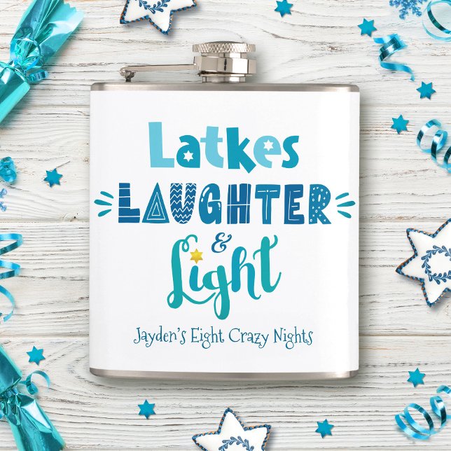 Hanukkah Latkes Laughter Light Funny Custom Name Flask (Creator Uploaded)