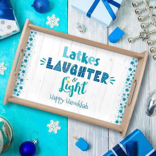 Hanukkah Latkes Laughter Light Modern Rustic Wood Serving Tray