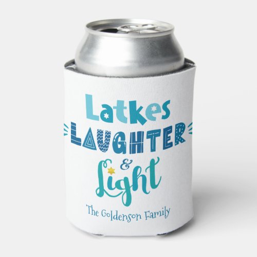 Hanukkah Latkes Laughter Light Modern Typography Can Cooler