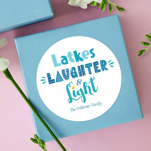 Hanukkah Latkes Laughter Light Modern Typography Classic Round Sticker