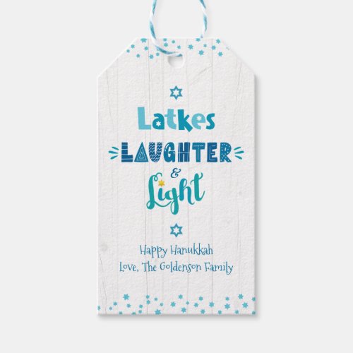 Hanukkah Latkes Laughter Light Typography Rustic Gift Tags