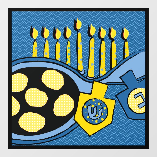 Hanukkah Latkes Menorah Dreidel Window Cling (Sheet)