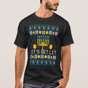 Hanukkah Let's Get Lit Jewish Ugly Sweater Channuk