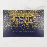 Hanukkah Light up The Night Gold/Navy Glitter Trinket Tray<br><div class="desc">The classy Hanukkah tray sets an elegant holiday tone. Light up the Nights this Chanukah and make Friends & Family smile. Gold glitter on navy background is the perfect backdrop for this festive Hanukkah message. Includes the Hebrew word "CHANUKAH". You can make this tray your own by swapping in your...</div>