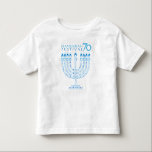 Hanukkah Lights Festival Anniversary 70 Toddler T-shirt<br><div class="desc">Happy Hanukkah Festival of Lights Anniversary 70th Celebration concept design for Clothing & Shoes > Toddler (12M-5T) > Toddler Tops & T-Shirts . Trendy design Israeli flag blue color, traditional Chanukah symbols - wooden dreidels (spinning top), donuts, Hanukkiah - menorah, candles, Blue star of David, Israeli flag blue color, and...</div>