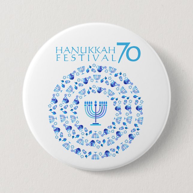 Hanukkah Lights Festival Anniversary 70th Button (Front)