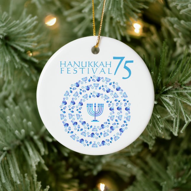 Hanukkah Lights Festival Anniversary 75th Magnet Ceramic Ornament (Tree)