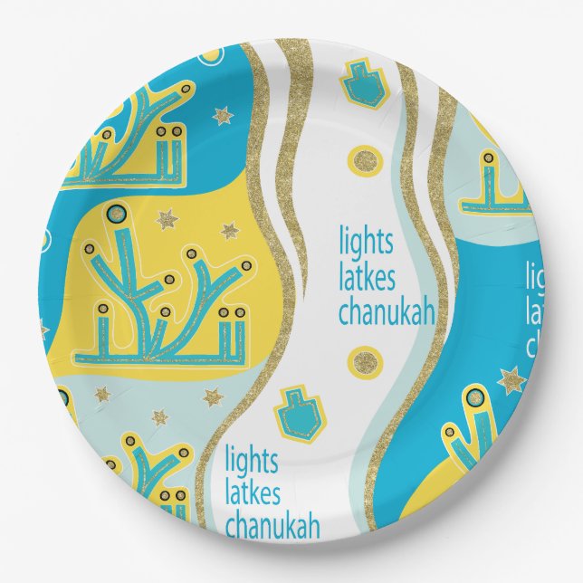 Hanukkah Lights Latkes Paper Plates (Front)