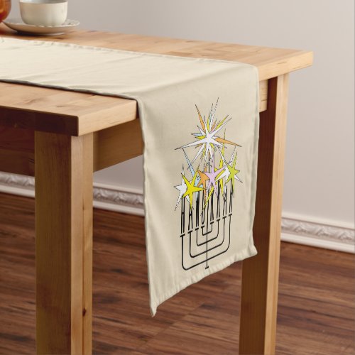 HANUKKAH LIGHTS MENORAH SHORT TABLE RUNNER