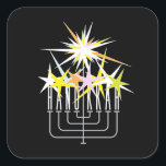 Hanukkah Lights Square Sticker<br><div class="desc">Hanukkah menorah with colorful sparkles of light.</div>