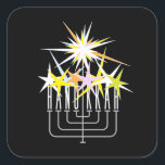 Hanukkah Lights Square Sticker<br><div class="desc">Hanukkah menorah with colorful sparkles of light.</div>