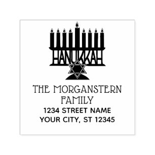 Hanukkah Lit Menorah #2 Two Line Name Address Self-inking Stamp