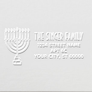 Hanukkah Lit Menorah #3 Name Return Address Embosser