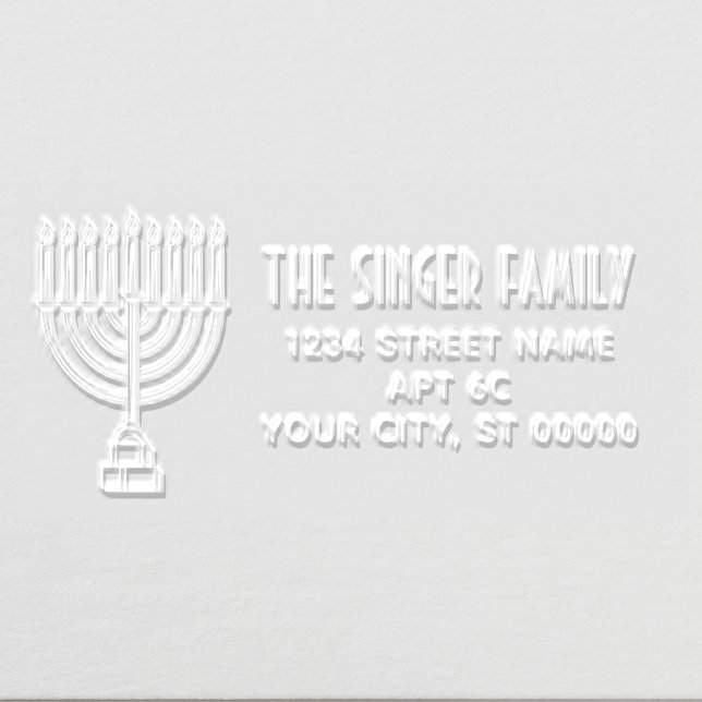 Hanukkah Lit Menorah #3 Name Return Address Embosser (Design)