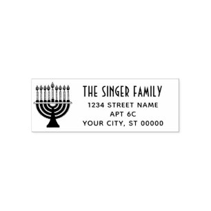 Hanukkah Lit Menorah Name Return Address LS Self-inking Stamp