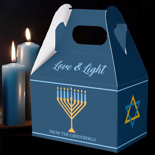 Hanukkah Love and Light Menorah Custom Blue Party Favor Boxes
