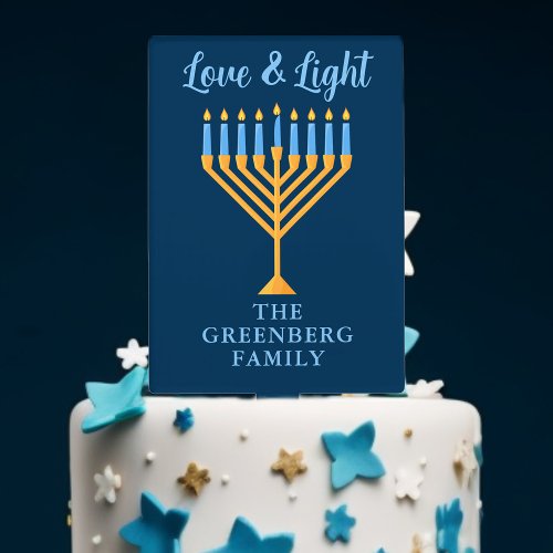 Hanukkah Love  Light Custom Blue Gold Menorah Cake Topper