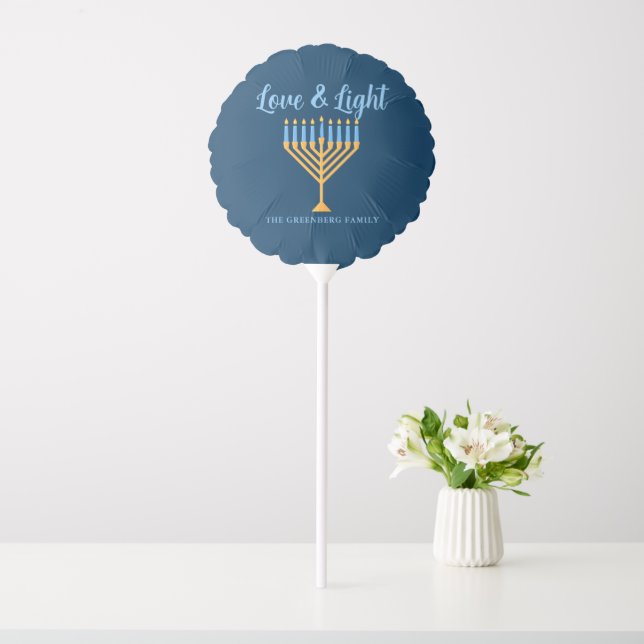 Hanukkah Love & Light Custom Menorah Blue Party Balloon (In SItu)