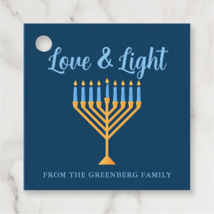 Hanukkah Love & Light Custom Menorah Blue Party Favor Tags