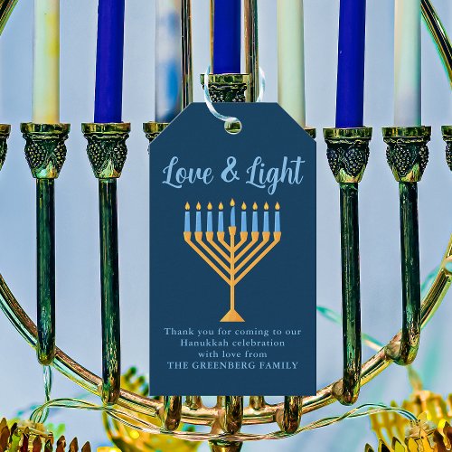 Hanukkah Love  Light Custom Menorah Blue Party Gift Tags