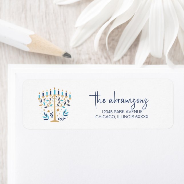 Hanukkah Love & Light Floral Menorah Address Label (Insitu)
