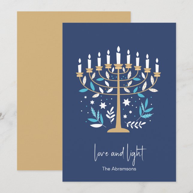 Hanukkah Love & Light Floral Menorah Card (Front/Back)