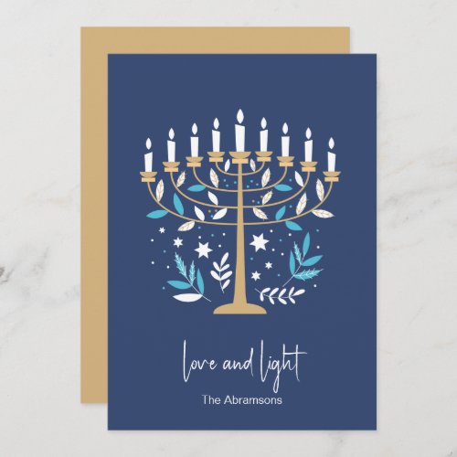 Hanukkah Love  Light Floral Menorah Card