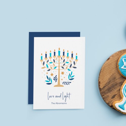 Hanukkah Love  Light Floral Menorah Card