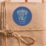 Hanukkah Love & Light Floral Menorah  Classic Round Sticker<br><div class="desc">Hanukkah Love & Light Floral Menorah stickers. Personalize the custom text above. You can find additional coordinating items in our "Floral Hanukkah Menorah and Dreidel" collection.</div>