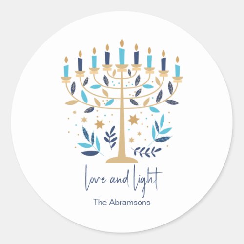 Hanukkah Love  Light Floral Menorah  Classic Round Sticker