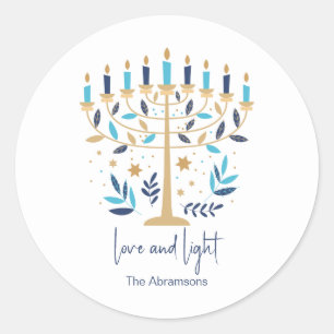 Hanukkah Love & Light Floral Menorah  Classic Round Sticker