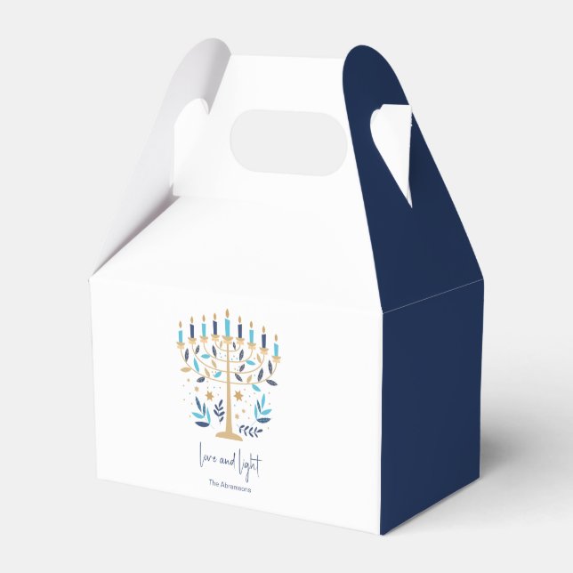 Hanukkah Love & Light Floral Menorah Favor Boxes (Front Side)
