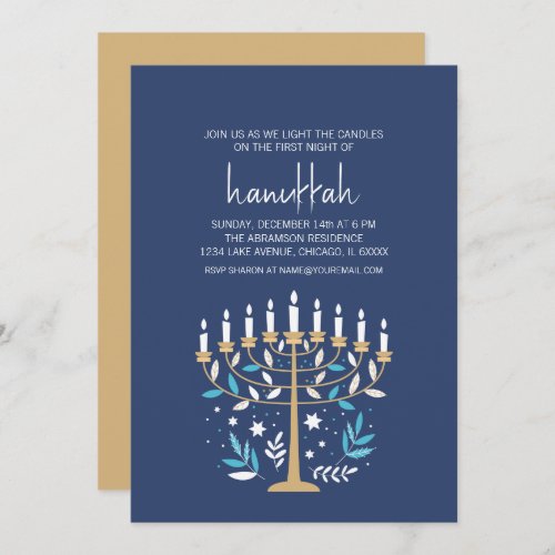 Hanukkah Love  Light Floral Menorah Holiday Party Invitation