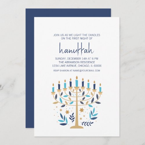 Hanukkah Love  Light Floral Menorah Holiday Party Invitation