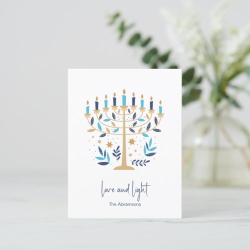 Hanukkah Love  Light Floral Menorah Holiday Postcard