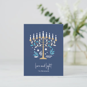 Hanukkah Love & Light Floral Menorah Holiday Postcard