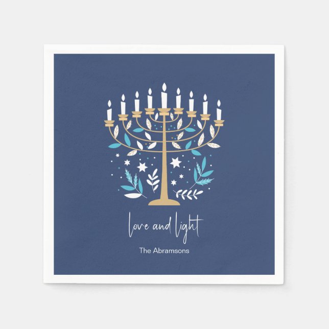 Hanukkah Love & Light Floral Menorah Napkins (Front)