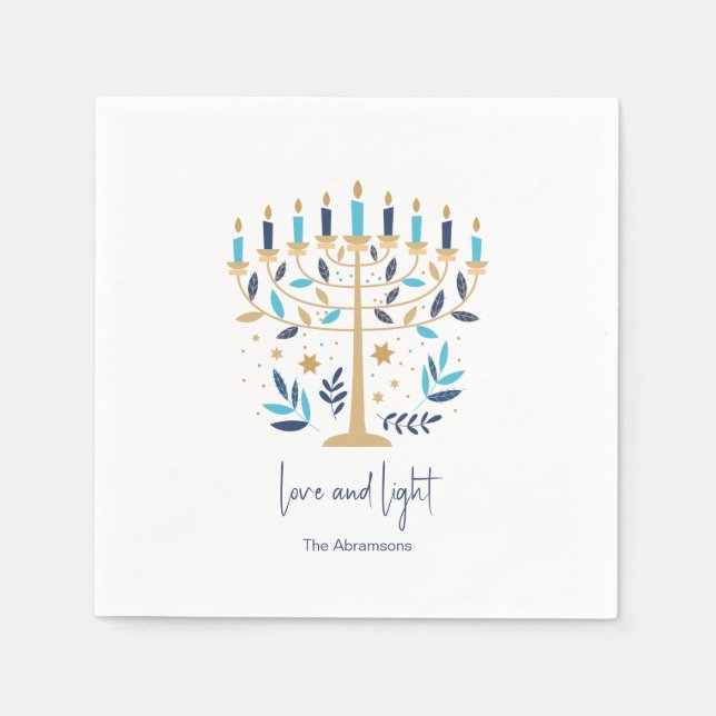 Hanukkah Love & Light Floral Menorah Napkins (Front)