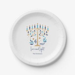 Hanukkah Love & Light Floral Menorah Paper Plates