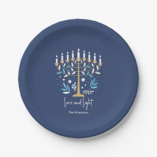 Hanukkah Love & Light Floral Menorah Paper Plates