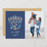 Hanukkah Love & Light Floral Menorah Photo Card<br><div class="desc">Hanukkah Love & Light Floral Menorah Photo Card. Personalize the custom text above. You can find additional coordinating items in our "Floral Hanukkah Menorah and Dreidel" collection.</div>