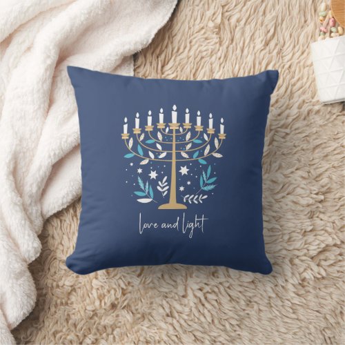 Hanukkah Love  Light Floral Menorah Throw Pillow
