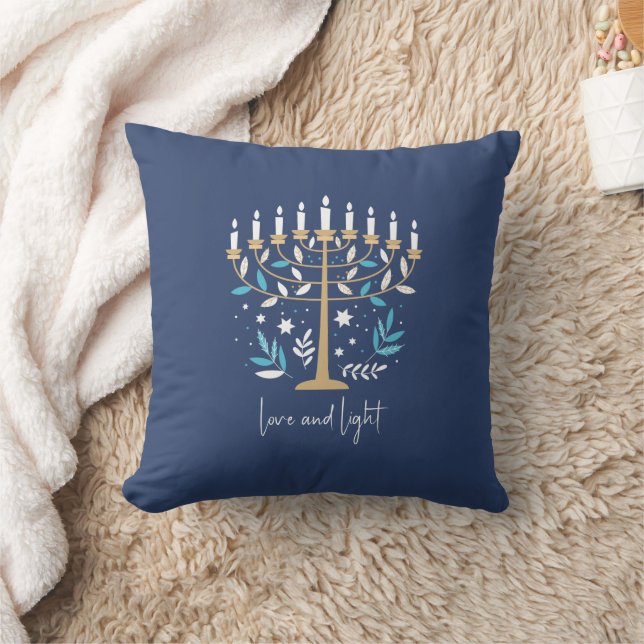 Hanukkah Love & Light Floral Menorah Throw Pillow (Blanket)