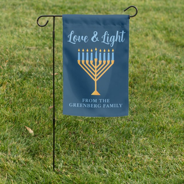 Hanukkah Love & Light Personalized Family Garden Flag (In SItu)