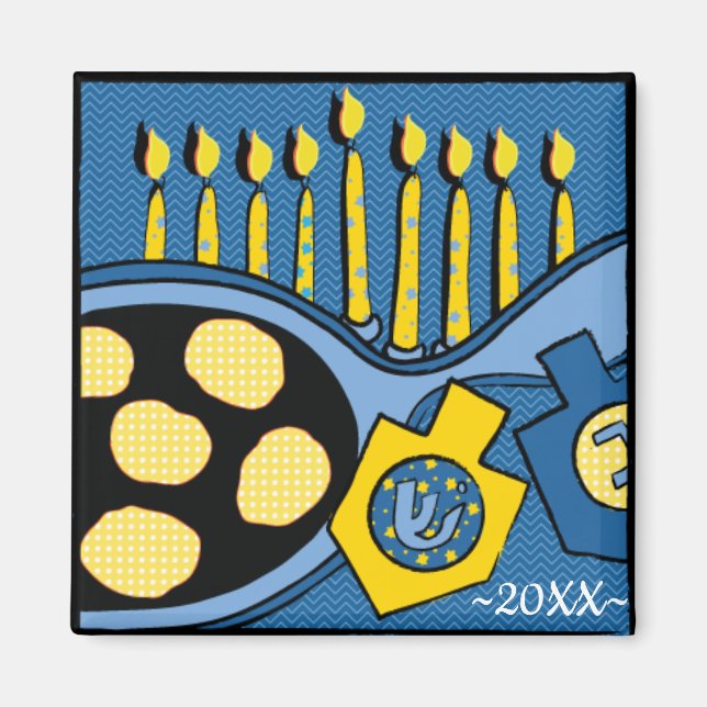 Hanukkah Magnet Square Latkes and Sour Cream (Front)