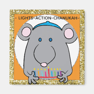 Hanukkah Magnet Square Mouse Menorah