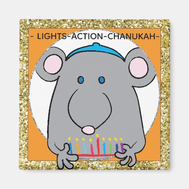 Hanukkah Magnet Square Mouse Menorah (Front)